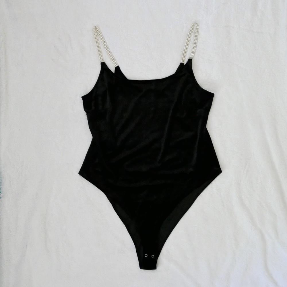 Plus Size Velvet Rhinestone Bodysuit